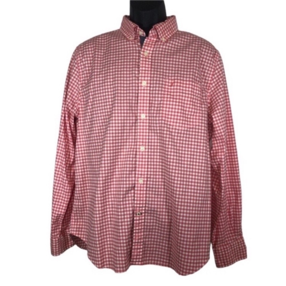 NAUTICA MENS Sz Large oxford style button down Shirt White & Pink Plaid